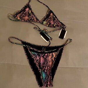 Kendall & Kylie Women's Mesh Trim Tie Dye Snake Triangle Bikini Set Size XL